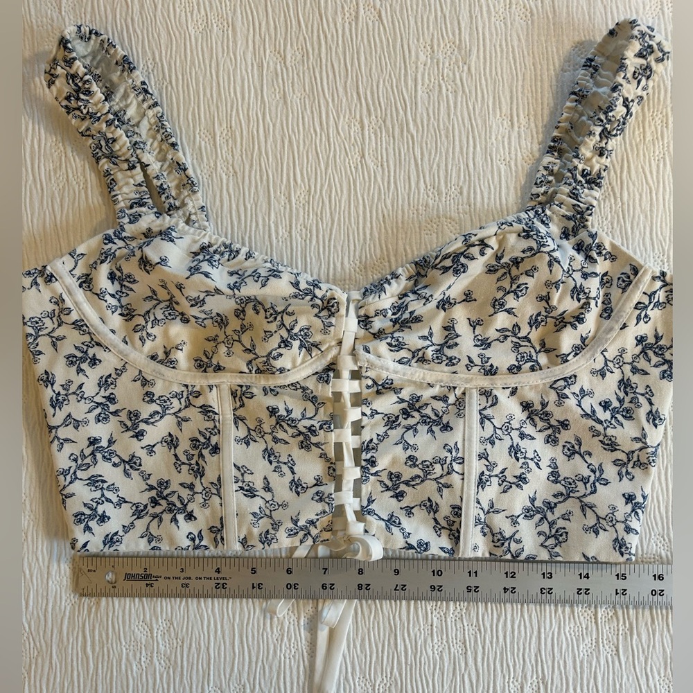 Windsor Corset Top blue white floral size L - Picture 12 of 13